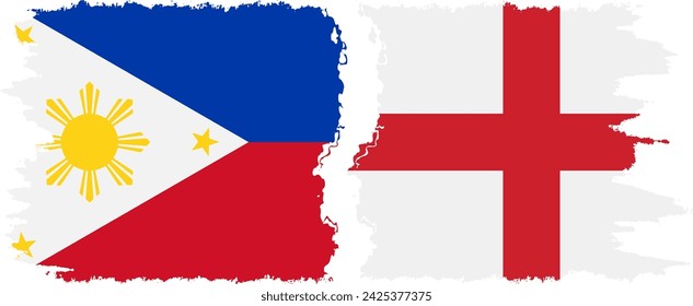England and Philippines grunge flags connection, vector