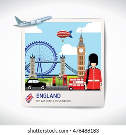 England photo travel destinations icon set concept vector, Info graphic elements for traveling to England. Travel concept vector.