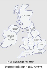 England political map divide by state colorful outline simplicity style. Vector illustration.