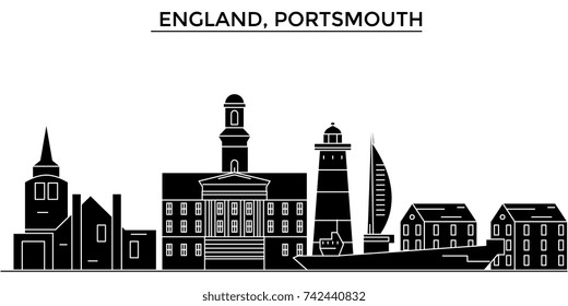 England, Portsmouth architecture vector city skyline, travel cityscape with landmarks, buildings, isolated sights on background