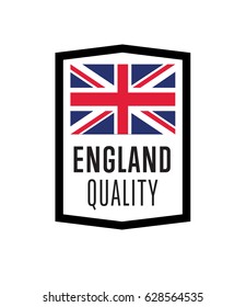 England quality label for products vector illustration isolated on white background. Square exporting stamp with british flag, certificate element