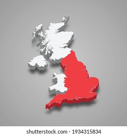 England region location within United Kingdom 3d isometric map