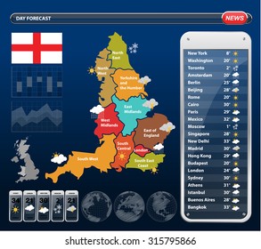 England Regions Map with Weather widgets template.