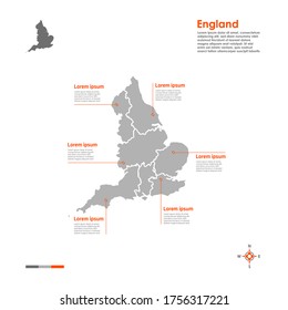 England regions vector map on white background.