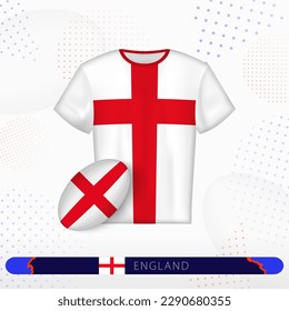 England rugby jersey with rugby ball of England on abstract sport background. Jersey design.