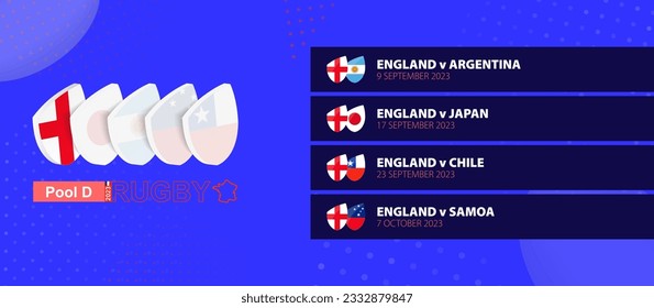 England rugby national team schedule matches in group stage of international rugby competition. Vector set.