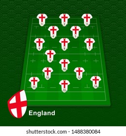 England Rugby Team Player Position On Rugby Field. Vector Illustration.