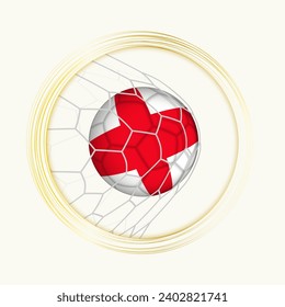 England scoring goal, abstract football symbol with illustration of England ball in soccer net. Vector sport illustration.