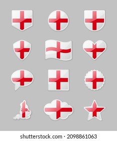 England - set of country flags in the form of stickers of various shapes. Vector illustration