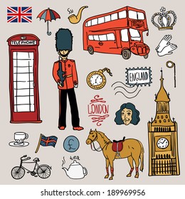 England set, vector illustration hand drawn