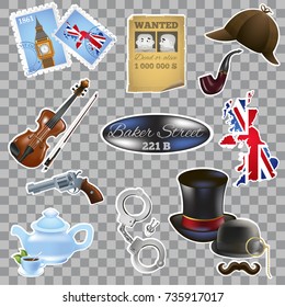 England. Set of vector illustrations with traditional symbols of Great Britain.