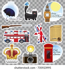 England. Set of vector illustrations with traditional symbols of Great Britain.