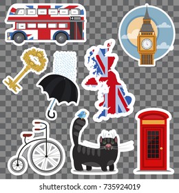 England. Set of vector illustrations with traditional symbols of Great Britain.