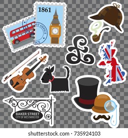 England. Set of vector illustrations with traditional symbols of Great Britain.