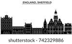 England, Sheffield architecture vector city skyline, travel cityscape with landmarks, buildings, isolated sights on background