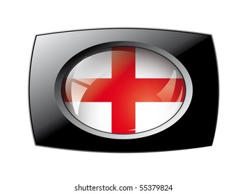 England shiny button flag with black frame -  vector illustration. Isolated abstract object against white background.