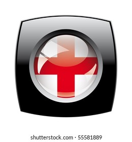 England shiny button flag with black frame -  vector illustration. Isolated abstract object against white background.