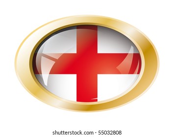 England shiny button flag with golden ring vector illustration. Isolated abstract object against white background.