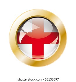 England shiny button flag with golden ring vector illustration. Isolated abstract object against white background.