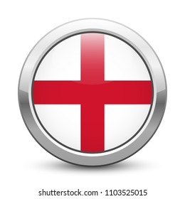 England - shiny metallic button with national flag. English symbol isolated on white background. Vector EPS10