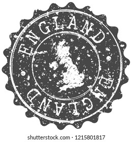England Silhouette Map Postal Passport Stamp Round Vector Icon