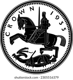 England silver coin crown 1935 vetcor design handmade silhouette