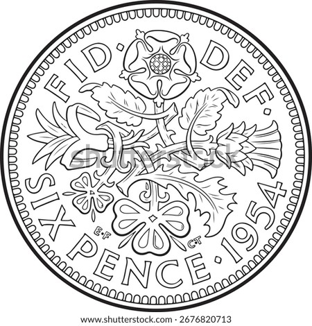 england six pence coin vector design silhouette year 1954 