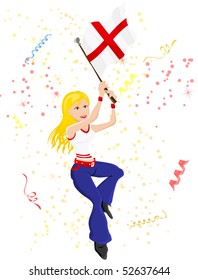 England Soccer Fan with flag. Editable Vector Illustration