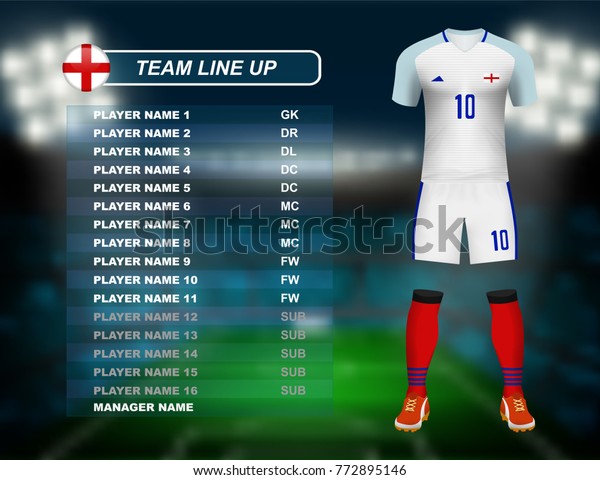 England Soccer Jersey Kit Team Line Stock Vector Royalty Free