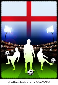 England Soccer Player on Stadium Background with Flag Original Illustration
