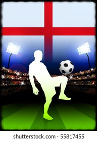 England Soccer Player on Stadium Background with Flag Original Illustration