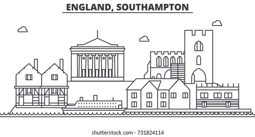 England, Southampton architecture line skyline illustration. Linear vector cityscape with famous landmarks, city sights, design icons. Landscape wtih editable strokes