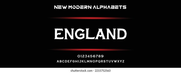 ENGLAND Sports minimal tech font letter set. Luxury vector typeface for company. Modern gaming fonts logo design.