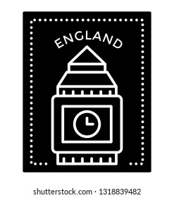 England stamp, clock tower logo solid icon 