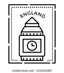England stamp, clock tower logo line icon 