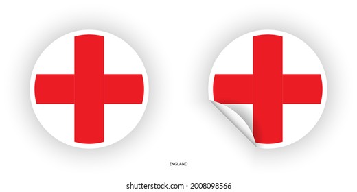 England sticker flag icon set with white border and peel off on white background.