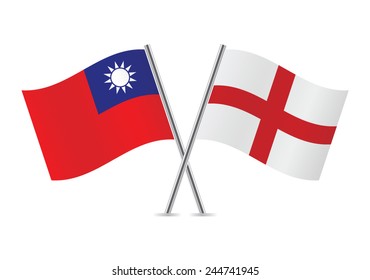 England and Taiwanese flags. Vector illustration.