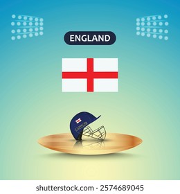 England team helmet cricket, England flag, helmet vector, stadium light, abstract background