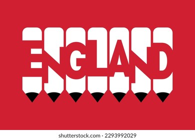 England text with Pen symbol creative ideas design. England flag color concept vector illustration. England typography negative space word vector illustration. England country name vector design.