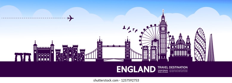 England Travel Destination Vector Illustration.