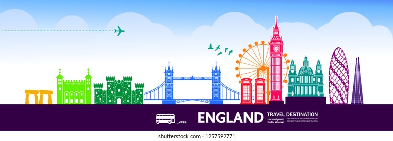 England Travel Destination vector illustration.