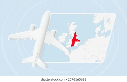 England Travel Illustration with Plane and National Flag. Ideal for travel agencies, promotional materials, or geographic content related to England.