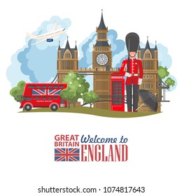 England travel vector illustration. Vacation in United Kingdom. Great Britain background. Journey to the UK.