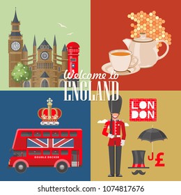 England travel vector illustration. Vacation in United Kingdom. Great Britain background. Journey to the UK.