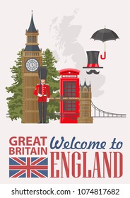 England travel vector illustration. Vacation in United Kingdom. Great Britain background. Journey to the UK.