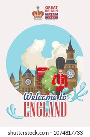 England travel vector illustration. Vacation in United Kingdom. Great Britain background. Journey to the UK.