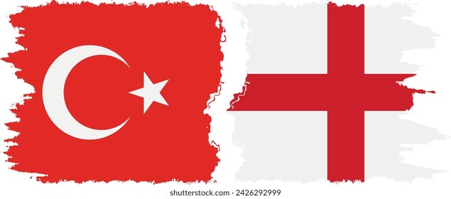 England and Turkey grunge flags connection, vector