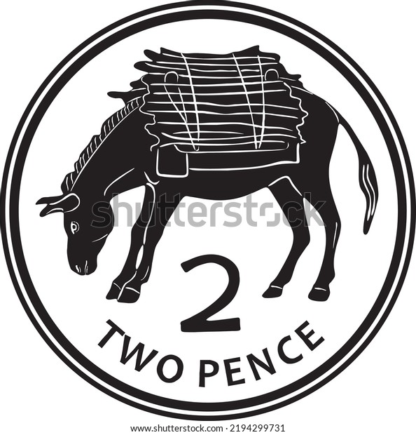 england
two pence coin with donkey black design
vector