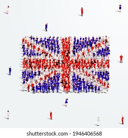 England or UK Flag. A large group of people form to create the shape of the British flag. Vector Illustration.