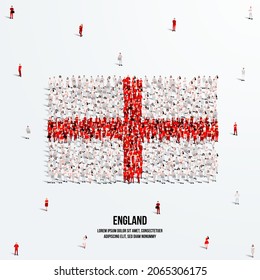 England, UK Flag. A large group of people form to create the shape of the England, UK flag. Vector Illustration.